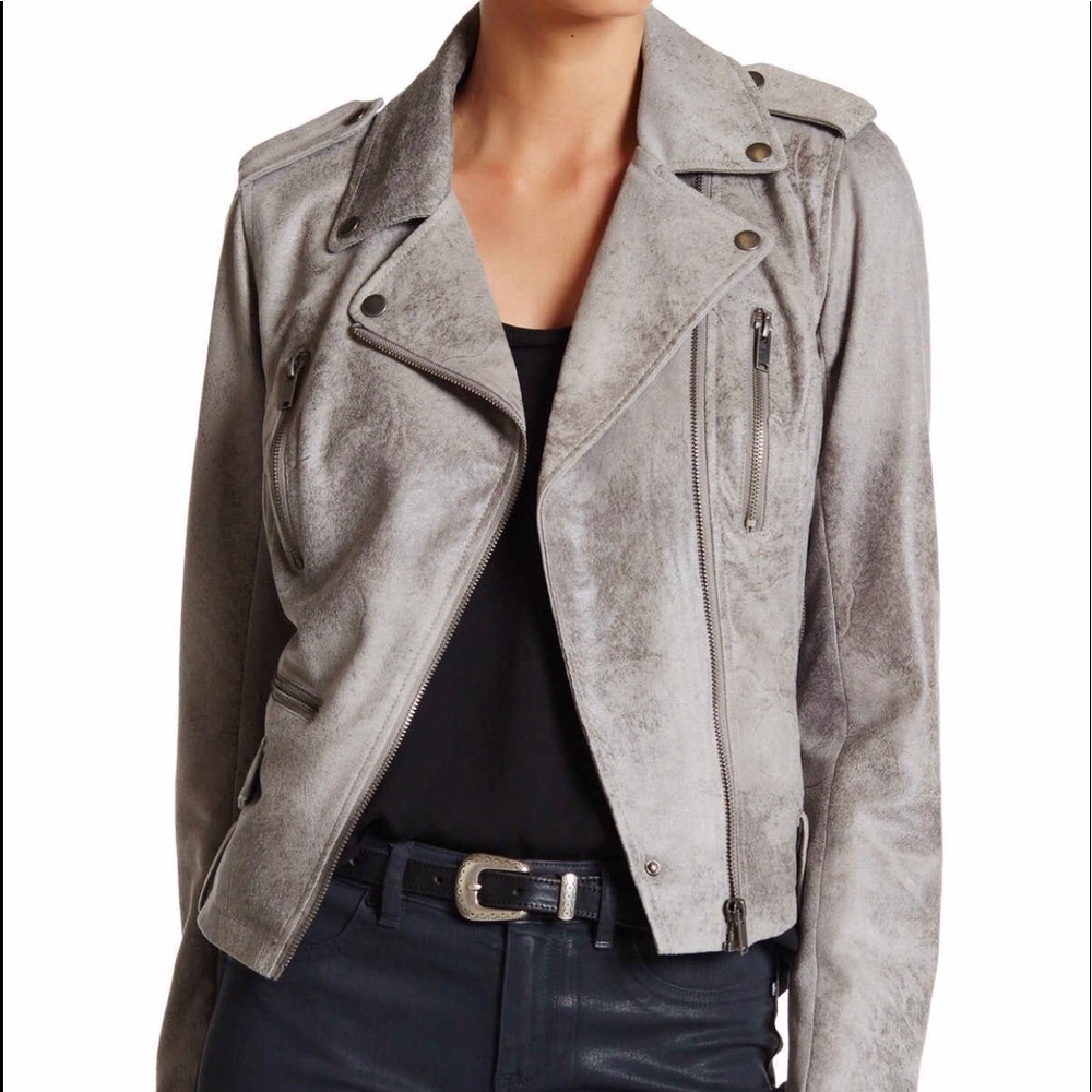 Distressed Faux Suede Moto Jacket